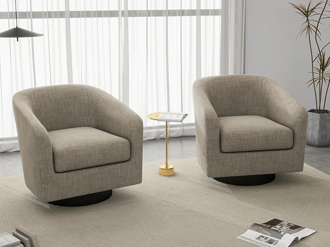 Swivel Accent Chair, Fabric Barrel Armchair for Living Room, Light Brown