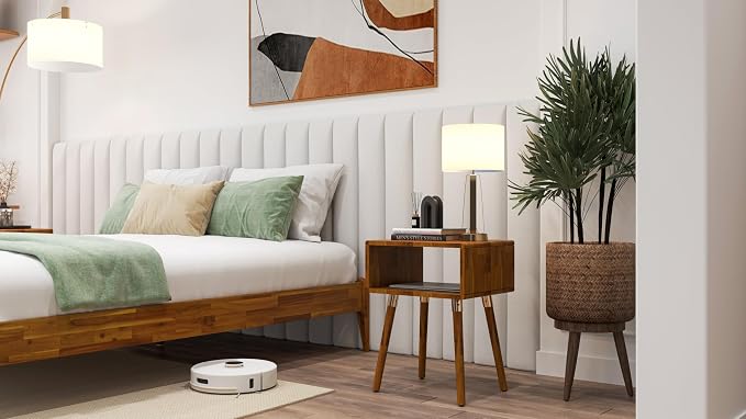 Bme Dinkee Solid Wood Nightstand, Fully Assembled, Without Drawer for Mid Century Bedroom and Living Room, Caramel