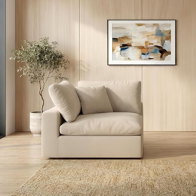 Cloud Sectional Corner Sofa,Left/Right Modular Sofa,Down Filled Convertible Couch,Covers Washable & Replaceable,Khaki
