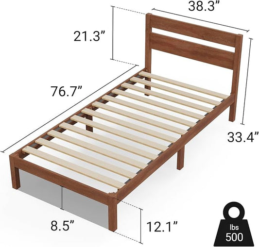 LIFEMENT Twin Bed Frame with Headboard Classic Wood Platform, Noise Free, Under Bed Storage, No Box Spring Needed, Easy Assembly, Cherry