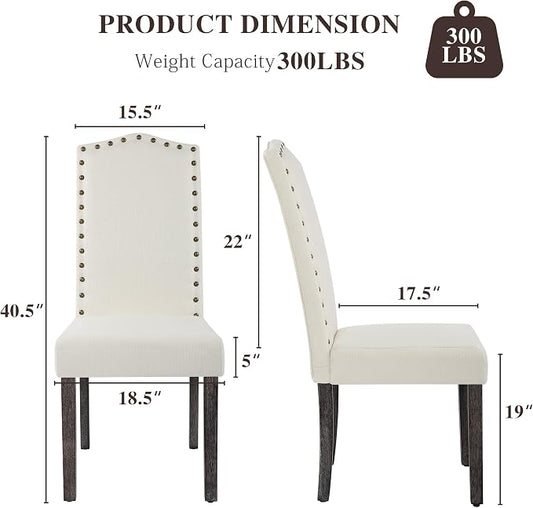 LSSBOUGHT Dining Chairs Set of 2, Upholstered Parsons Dining Room Chairs Fabric Kitchen Chairs with Solid Wood Frame and Nailhead Trim(Beige, 2PCS)