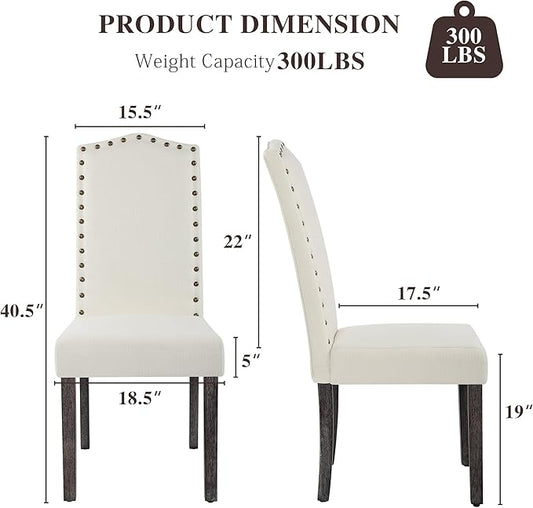 LSSBOUGHT Fabirc Dining Chair Upholstered Parsons Kitchen Chair with Copper Nails and Solid Wood Legs for Dining Room,Restaurant (Beige, 4PCS)