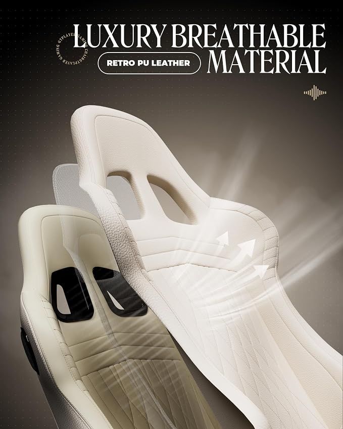 GTPLAYER Gaming Chair for Adults, Ergonomic Computer Game Chairs with Speakers, Footrest & Linkage Armrest, Reclining High Back Silla Gamer for Home Office, Ace Pro, Off-White