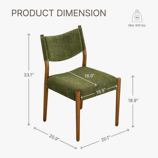 KISLOT Upholstered Dining Chairs Set of 2, Solid Wood Armless Kitchen Chairs with Soft Polyester Fabric, 18.9" Seat Height, Modern Dining Room Seating, 300 lbs Capacity, Green