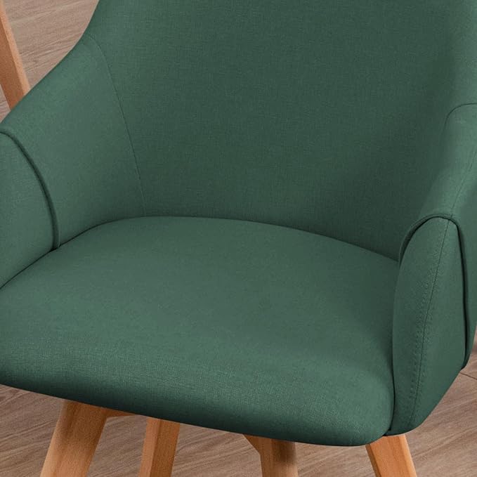 Swivel Dining Chairs Set of 6, Mid Century Modern Dining Chairs with Arms, Wood Legs, Linen Fabric Upholstered Kitchen Chairs for Dining Room Living Room, Comfortable Large Seat, Green