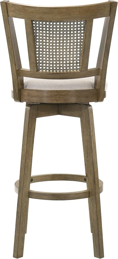 Armen Living Isla 26 in. Putty Brown Counter Height Rubberwood Swivel Barstool with Cream Fabric Seat - Set of 4