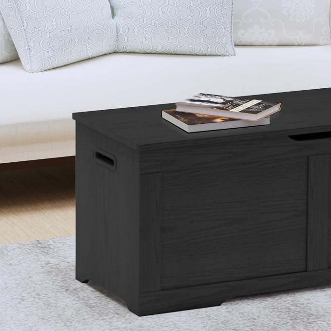 Timberer 39.4" Storage Chest, Wooden Storage Bench, Lift Top Toy Chest with 2 Safety Hinges, Large Toy Box, Entryway Bench for Living Room, Bedroom, Black
