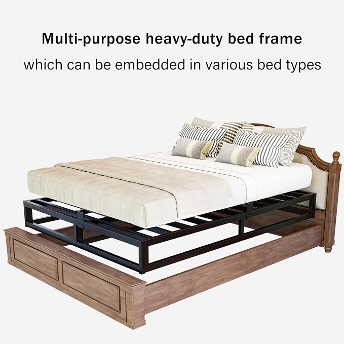 Bilily 10 Inch Full Size Bed Frame with Steel Slat Support,Low Profile Full Metal Platform Bed Frame Support Mattress Foundation,Heavy Duty,No Box Spring Needed,Easy Assembly,Noise Free