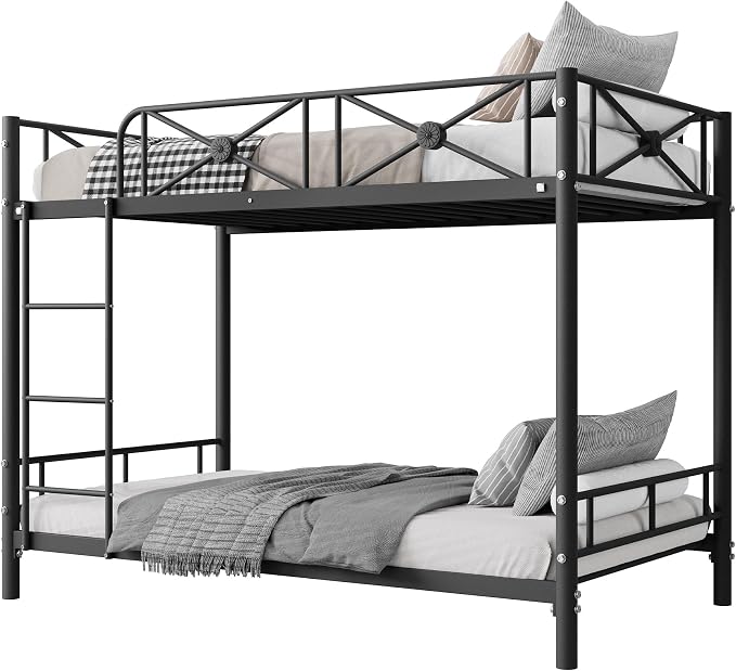 Garvee Metal Bunk Bed Twin Over Twin, Industrial Bunkbeds Heavy Duty Bed with Safety Guard Rails and Space-Saving Design, Steel Bed for School, Bedroom, Black