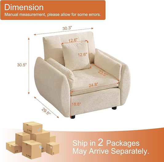 30" Single Modular Cloud Sofa Accent Chair, Deep Seat Tufted Chenille Armchair, Sectional Sofa for Living Room, Beige