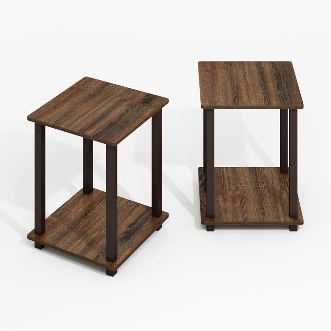 Furinno Simplistic Side Table Set of 2, End Table, Night Stand, Nightstand, Bedside Table, for Living Room, Bedroom, Black Walnut