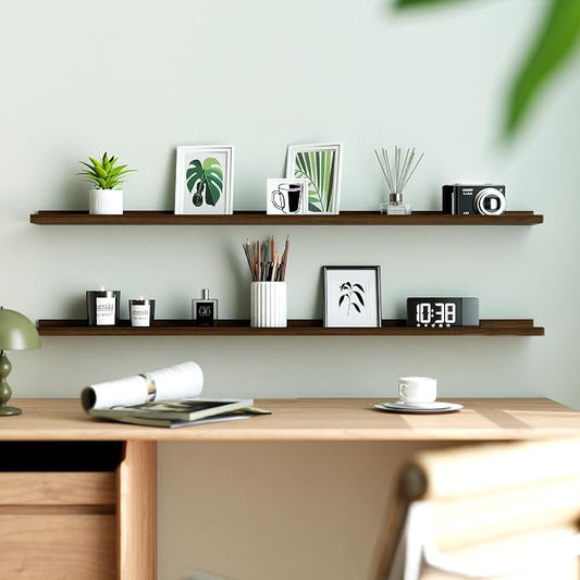Floating Shelves for Wall Decor, Long Wall Mounted Storage Shelf for Bedroom, Living Room, Bathroom, Kitchen, Nursery, Display Picture Ledge Shelf with Lip Set of 2-48 Inches, Walnut