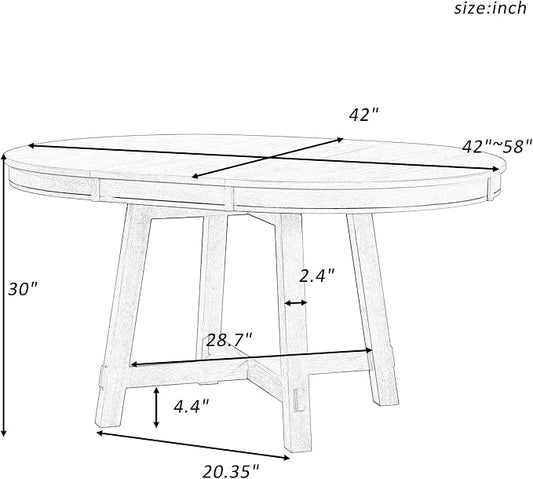 Ball & Cast Farmhouse Extendable Dining Table for 4-6, 42"-58" Extendable Kitchen-Table with a 16" Leaf, Round Ellipse Retro Wood Dining Room-Table w/Removable Leaves,Space Saving, Natural