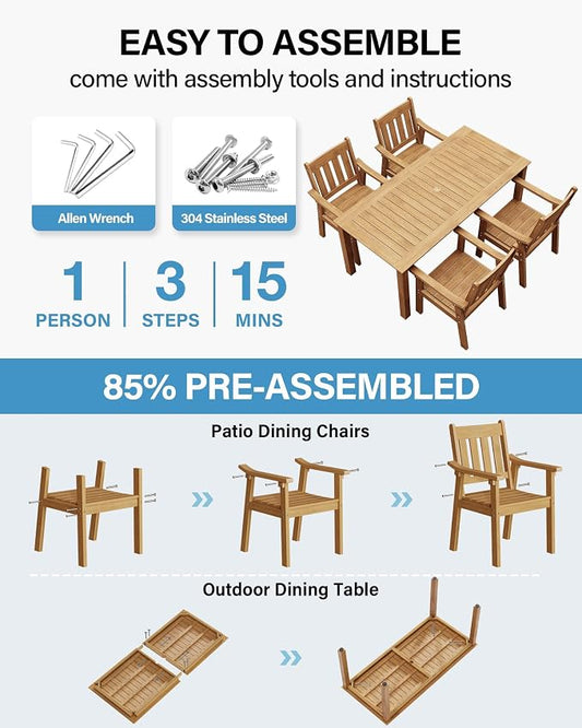 YEFU Patio Dining Chairs Set of 4: All Weather Outdoor Dining Chairs with Wide Curved Seat and Backrest - Outdoor Furniture Plastic for Outside Backyard/Garden/Porch/Deck 350lbs Capacity Teak