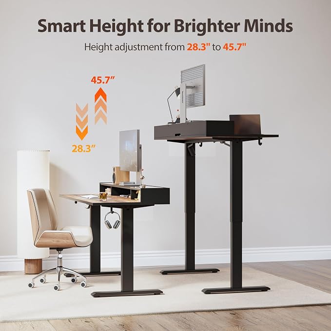 Agilestic 48 x 24 Inches Electric Standing Desk with Storage, Adjustable Height Sit and Stand Computer Table with Glass Shelf, Splice Board, Rustic Brown