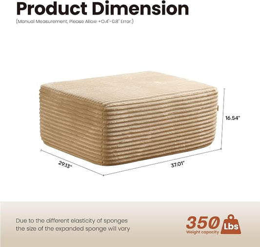 ovios 37" Plush Corduroy Ottoman, Upholstered Cloud Ottoman for Boneless Couch in a Box, Modular Sectional Couches for Living Room Bedroom, Compressed Memory Foam, No Assembly Require, Beige