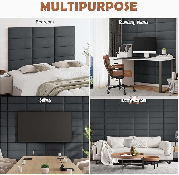 IFNOW Upholstered Wall Mounted Headboard, 3D Soundproof Wall Panels Peel and Stick for Queen Size, Reusable and Removable Tufted Bed Headboard in Black (9 Panels, 10" x 24")