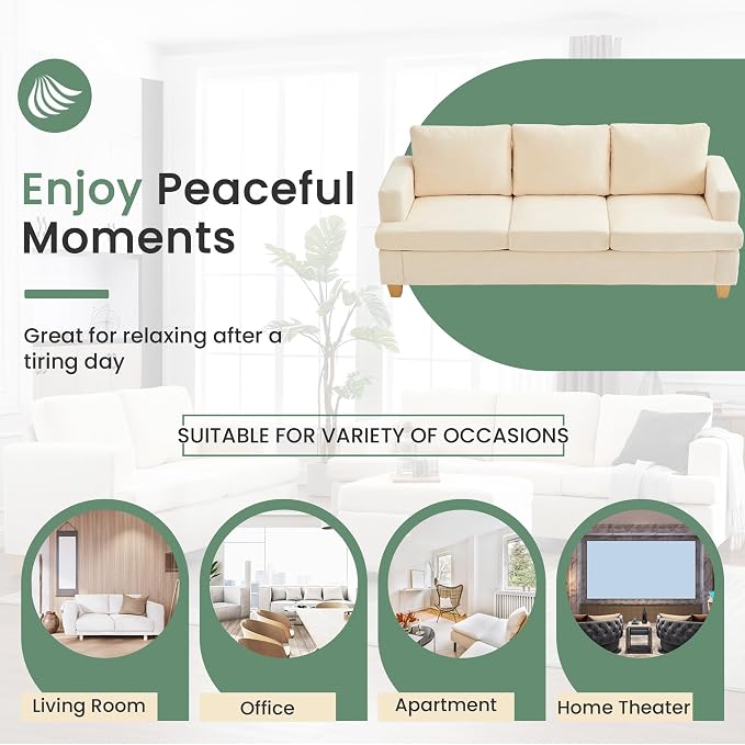 YOUDENOVA 2 Piece Set Comfy Sofa Couch, 2 3-Seater Sofa with Deep Seats, Modern Sleeper Couch for Living Room, Beige Chenille