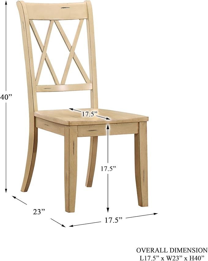 Lexicon Janina 5-Piece Dining Table Set - 66" Wood Kitchen & Dining Room Table with 4 Double X-Back Chairs, Rustic Farmhouse Rectangular Dining Set for Breakfast Nook & Family Meals, Buttermilk