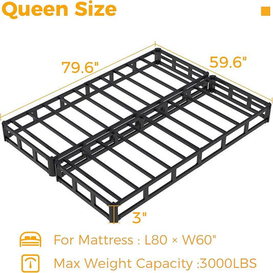 Maenizi Split Queen Box Spring 3 Inch, Easy Assembly Bed Foundation, Heavy Duty Low Profile Metal Box Spring for Queen Bed with Fabric Cover, Noise Free