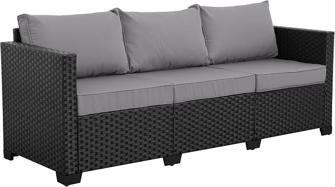 Rattan Star Patio Furniture Outdoor Couch Wicker Outdoor Furniture Patio Couch Deep Seat Sofa High Backrest with Waterproof Cover and Non-Slip Cushions, Grey