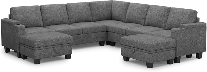 Belffin Modular Sectional Sofa Couch with Storage U Shape Convertible Corner Couches for Living Room Light Grey Couch