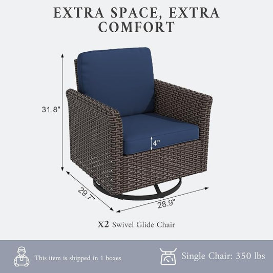 Patio Wicker Swivel Chairs with High Back Set of 2, All Weather PE Wicker Outdoor Swivel Chairs with Waterproof Cushion for Porch, Backyard, Balcony, Deck