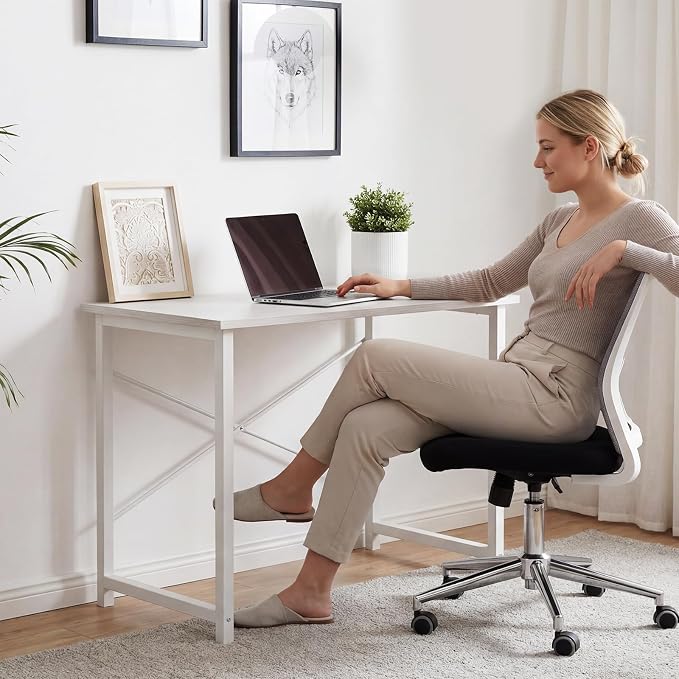 Sweetcrispy Small Computer Office Desk 32 Inch Student Study Writing Work with Metal Frame Wood Tabletop Modern Simple Home Bedroom PC Table - White, 2 Pack