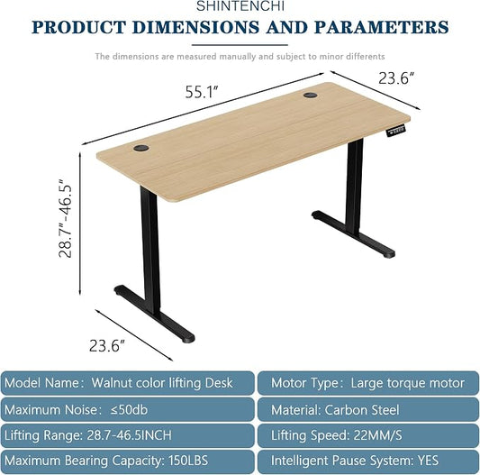 Shintenchi Standing Desk,55x24 Inch Height Adjustable Electric Sit Stand up Desk, Ergonomic Rising Computer Table, Modern Lift Gaming Desk Workstation for Home Office, White