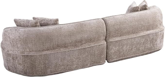 KEIKI 114" Boucle Curved Modular Sectional Sofa with 4 Pillows, Upholstered Oversized 4-Seater Boneless Couch with High Resilience Cushion, No Assembly Required, for Apartment, Living Room, Camel