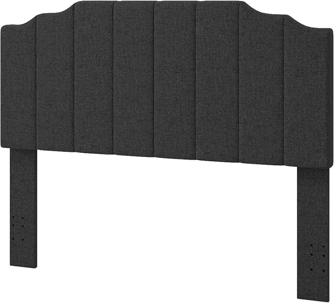 Befurtori Queen Size Headboard Only, Linen Wall Mounted Headboard Queen/Full Size for Adjustable Bed, Modern Vertical Channel Design with Curved Tufted Upholstered Head Board, Dark Gray