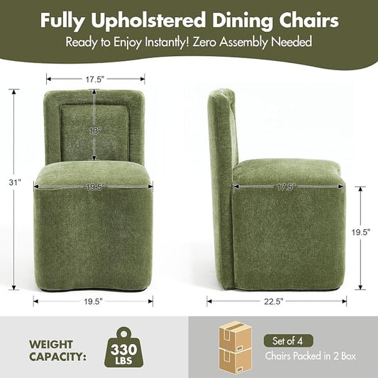 Hyfirm Upholstered Dining Chairs Set of 4, Mid-Century Scandinavian Parsons Armless Chairs with Plush Seat Cushion for Diningroom Bedroom Livingroom Reading Room,Green Fabric