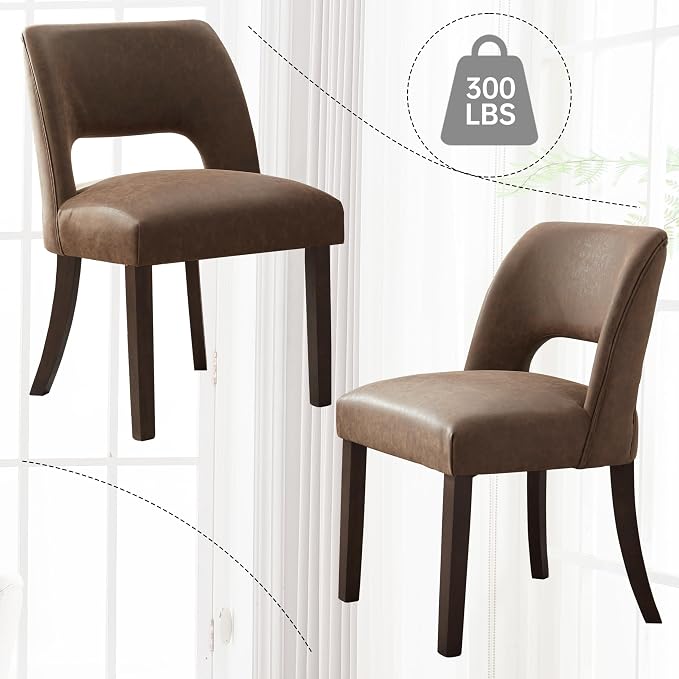 VKNOW Modern Dining Chairs Set of 4 with Rubberwood Legs, Dark Brown | Faux Leather, Curved Back, For family, Kitchen Dining RoomRestaurant Reception Room, No wobble, 80% pre-installed