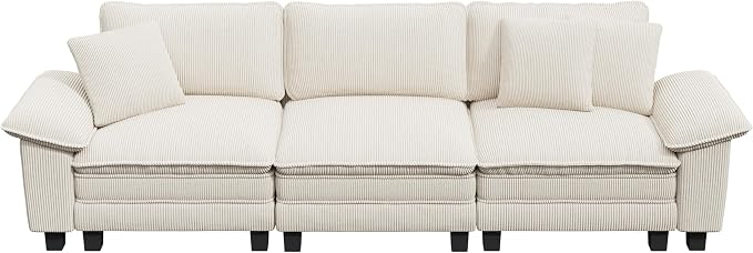 PHI VILLA Modern Modular Couches Sets, 123.6" Cloud Sectional Sofa with Upholstered Deep Seat, 3-Seater Couch for Living Room Small Spaces, Corduroy Fabric, Beige