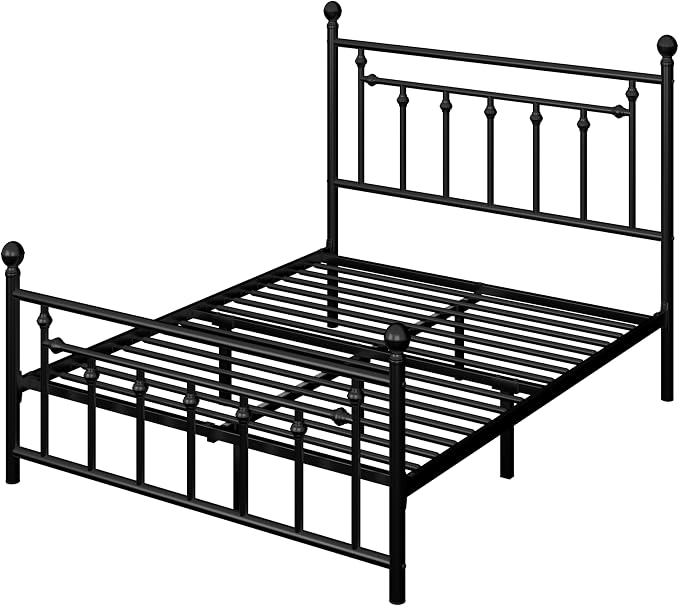 Allewie 14 Inch Queen Size Metal Platform Bed Frame with Victorian Vintage Headboard and Footboard/Mattress Foundation/Under Bed Storage/No Box Spring Needed/Easy Assembly/Noise Free/Black
