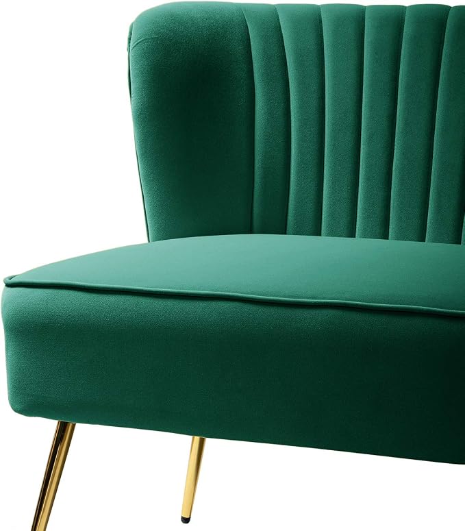 TINA'S HOME Contemporary Velvet Loveseat Sofa, Upholstered Loveseat Couch with Golden Metal Legs, Small Tufted 2-Seat Sofa Armless Love Seat for Living Room, Bedroom, Apartment Small Spaces, Green