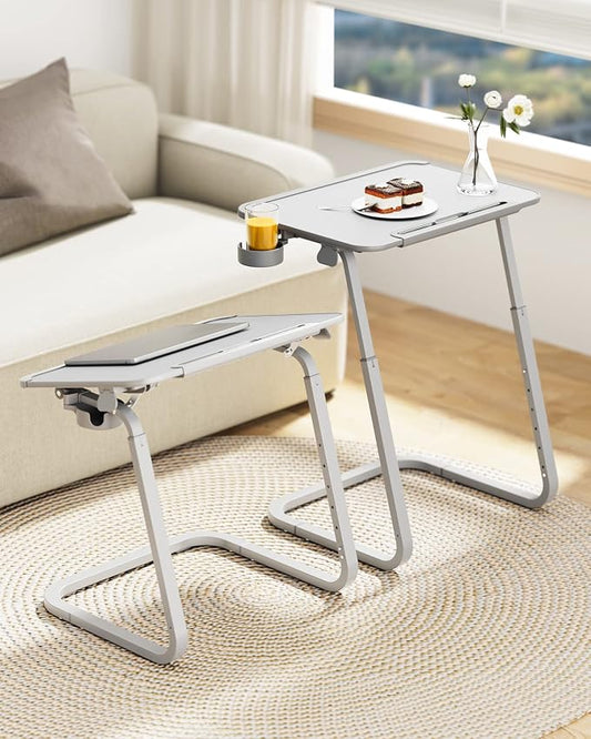 SAIJI Heavy Duty TV Trays Upgraded TV Tables for Eating on Couch | Angle & Height Adjustable Living Room Dinner Table, Laptop Desk for Sofa/Bedside/ Recliner, with Cup Holder and Tablet Slot