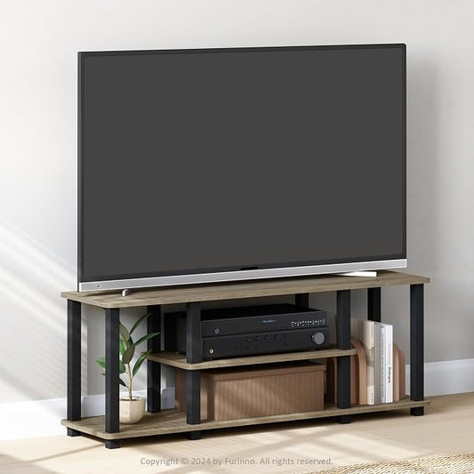 Furinno Turn-N-Tube No Tools 3D 3-Tier Entertainment TV Stand up to 50 inch TV, Square Tubes, French Oak Grey/Black