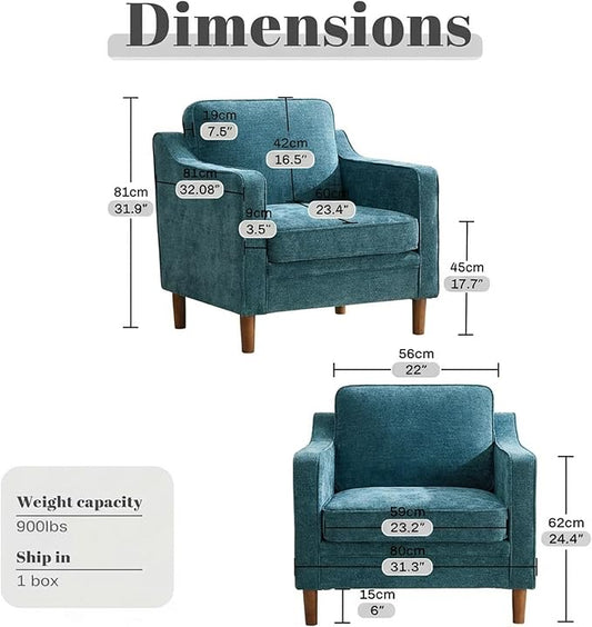 Kingfun Accent Chair Set of 2, Living Room Chairs, Mid Century Reading Armchair, Chenille with Solid Wood Foot, Upholstered Modern Decor for Bedroom, Apartment