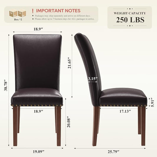 MALOL Dining Chairs Set of 4, High Back Dining Chair with Wood Legs and Nailhead Trim, Modern Padded Kitchen Room Chairs for Dining Room/Restaurant, Dark Brown
