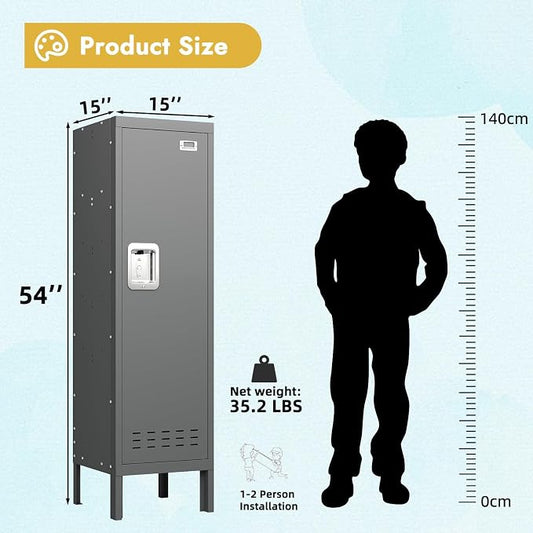 BUTISOW Metal Kids Locker,Metal Cabinet Storage Lockers,Lockable for Employees with Door,54" Height Steel Locker,Lockable Steel Locker for Children's Room, Playroom, School,Gym