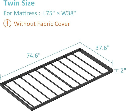 Upcanso Twin Box Spring Bed Base 2 Inch, Low Profile Metal Boxspring Twin Bunkie Board 2 Inch, 2000 Lbs Max Weight Capacity Mattress Foundation, Noise-Free, Easy Assembly