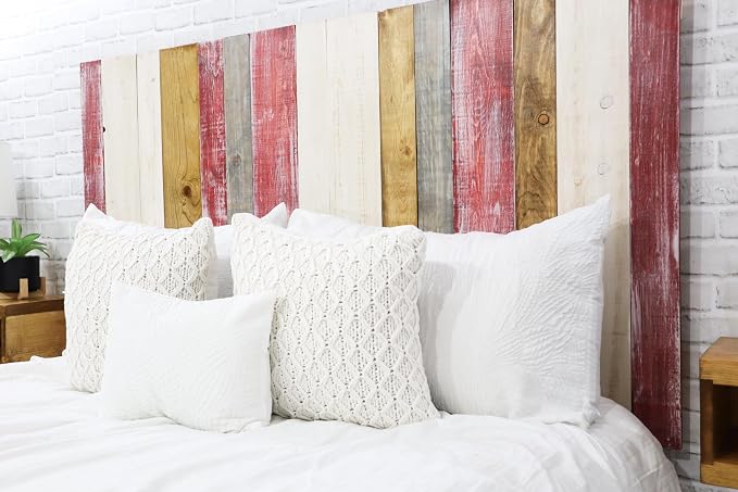 Barn Walls Wooden Headboard King Size - Solid Wood Wall Mounted Panel Bedheadboard, Adjustable Floating Backboard, Farmhouse Rustic Bedroom Furniture, Country Mix, King Size, Rural Rustic Country