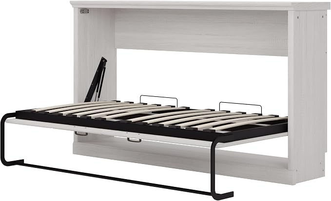 Ball & Cast Horizontal Murphy Bed Twin Size Wall Bed,Folding into Cabinet Hideaway Bedframe w/Metal Frame and Wood Slat Support,Space Saving Furniture for Boy Girl Bedroom,Student,Rustic White