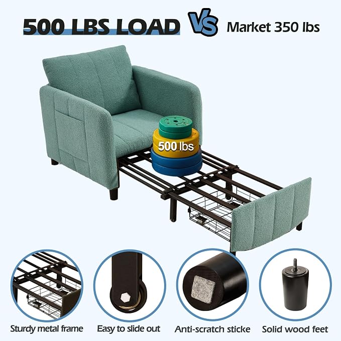 ZZW Sleeper Chair 84" Extra Long Convertible Chair Bed Upgraded 3-in-1 to 4-in-1 Pull Out Chair & Single Sofa Bed for Adult Sleeping Chairs for Living Room & Small Space