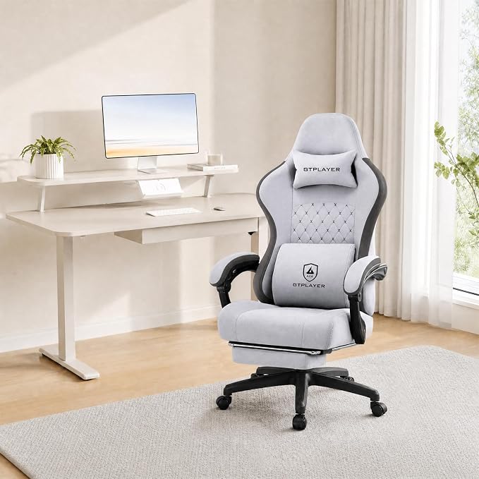 GTPLAYER Gaming Chair, Computer Office Chair with Pocket Spring Cushion, Linkage Armrests and Footrest, High Back Ergonomic Computer Chair with Lumbar Support Task Chair with Footrest