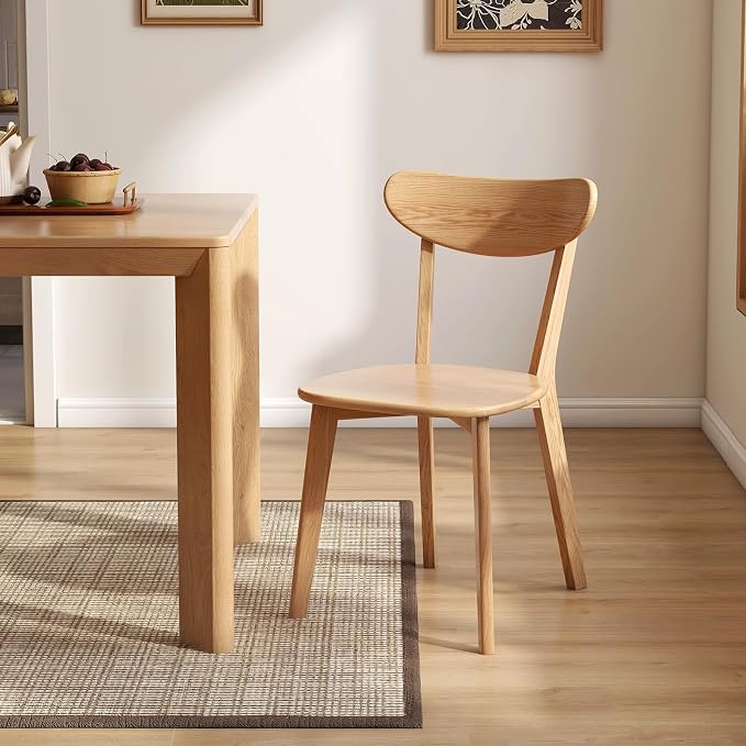 47’’-63’’ 100% Oak Extendable Dining Table and Chairs Set for 4, Solid Wood Folding Kitchen Table, Mid Century Modern Dinner Table for Kitchen, Living Room, Natural (47''-63''+4 Chairs)