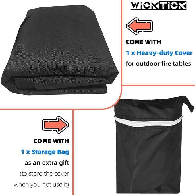 WICKTICK Square Gas Fire Pit Cover 30 x 30 x 25 Inch, Waterproof & 600D Heavy Duty Fire Table Cover, Compatible with Ciays, Xbeauty, BALI OUTDOORS and more 28x28, 30x30 Inch Patio Propane Firepits