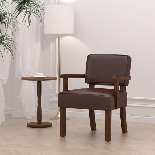 FAGAGA Accent Chair, PU Leather Living Room Chairs Oversized with Soft Seat and Armrests, Armchair for Bedroom, Dinning, Reading, Waiting Rooms (Leather Cherry)