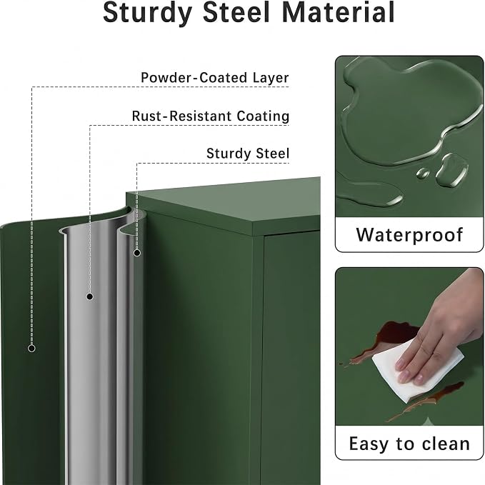 Metal Locker Storage Cabinet, Accent Sideboard Cabinet with Adjustable Shelves for Home Office, Garage, Kitchen, Living Room, Kitchen (Green, 40" H-Metal Doors)
